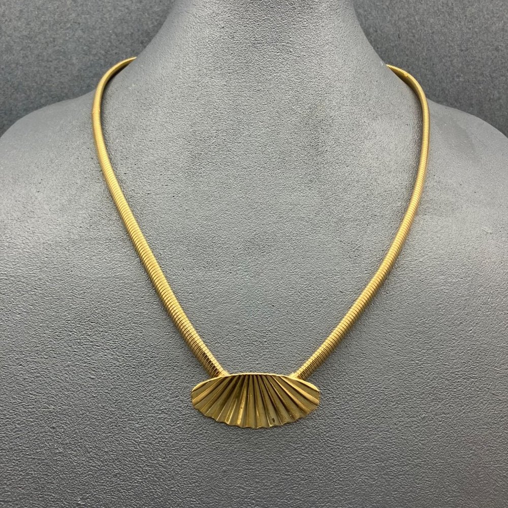 Vintage Gold Fan Pendant Necklace
